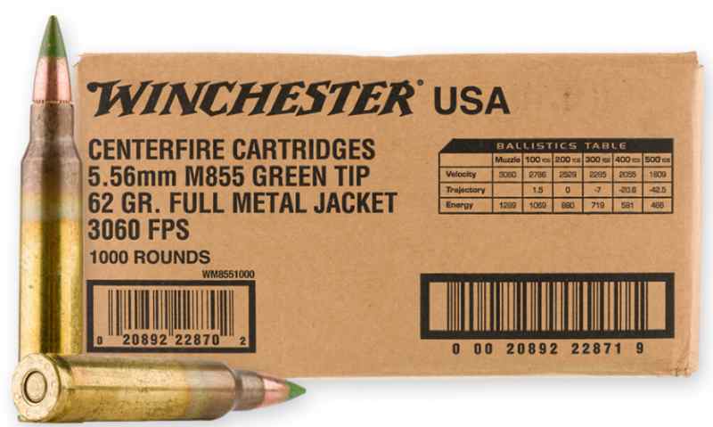 1000 rounds 5.56x45 62 Grain FMJ M855 Winchester 