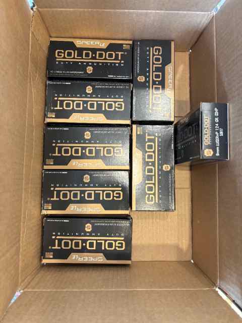 8 boxes of Speer LE Gold Dot 9mm Luger +p